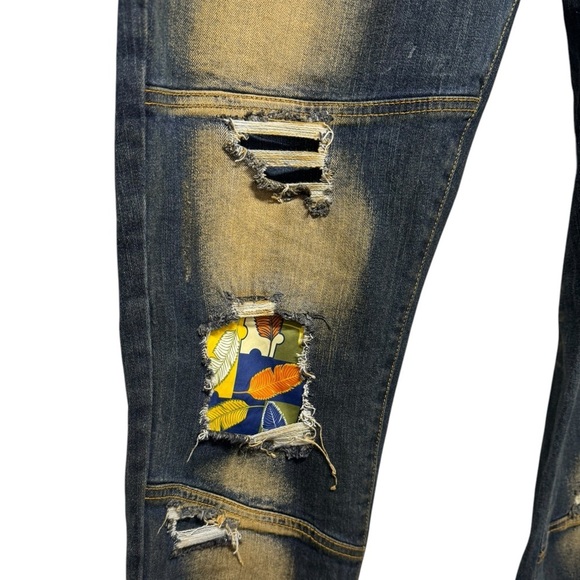 BLACK LEAF Men's Distressed Jeans Blue 38/34 - Picture 9 of 12